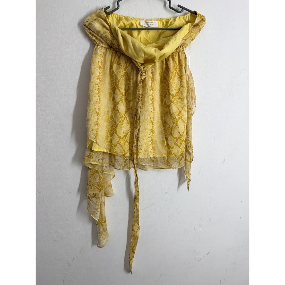 American Threads Yellow Snakeskin Tube Top Ruffle Strapless Blouse Medium